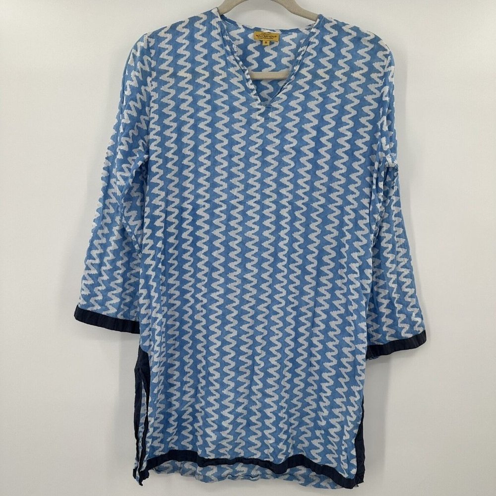 Roberta Roller Rabbit Long Sleeve Blue‎ White Zig Zag Stripe Size Small